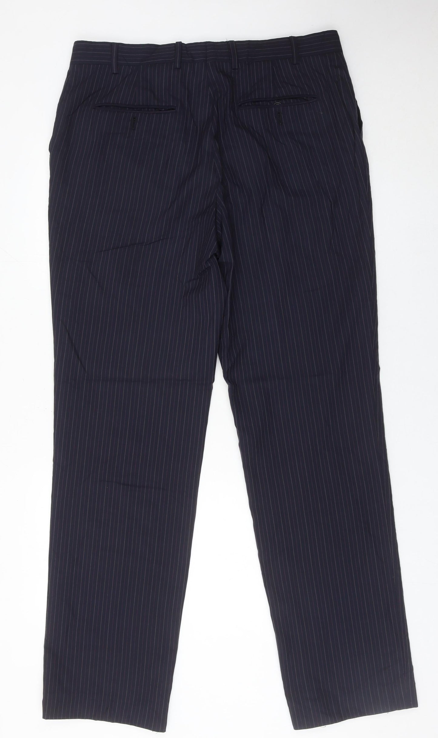 Jaeger Men’s Blue Pinstripe Wool Dress Trousers 36L Regular Fit