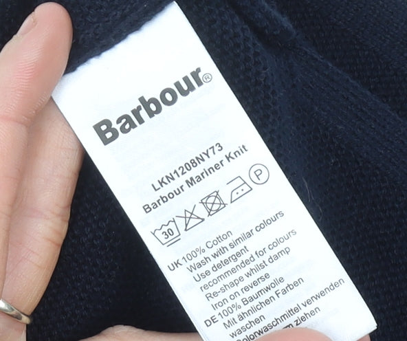 Barbour Women Blue Cotton Crew Neck Jumper Size 10 UK Pullover Knitwear