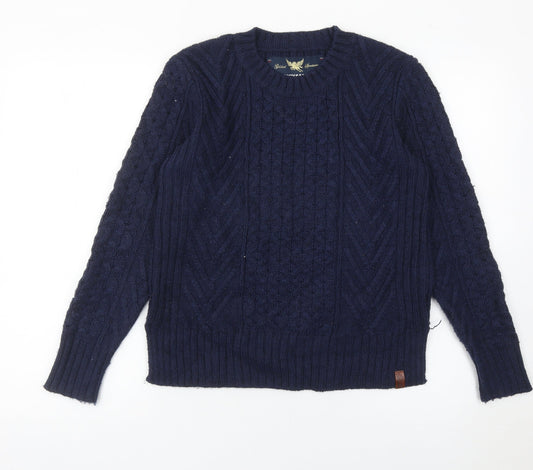 Superdry Womens Blue Cable Knit Wool Blend Jumper Size S