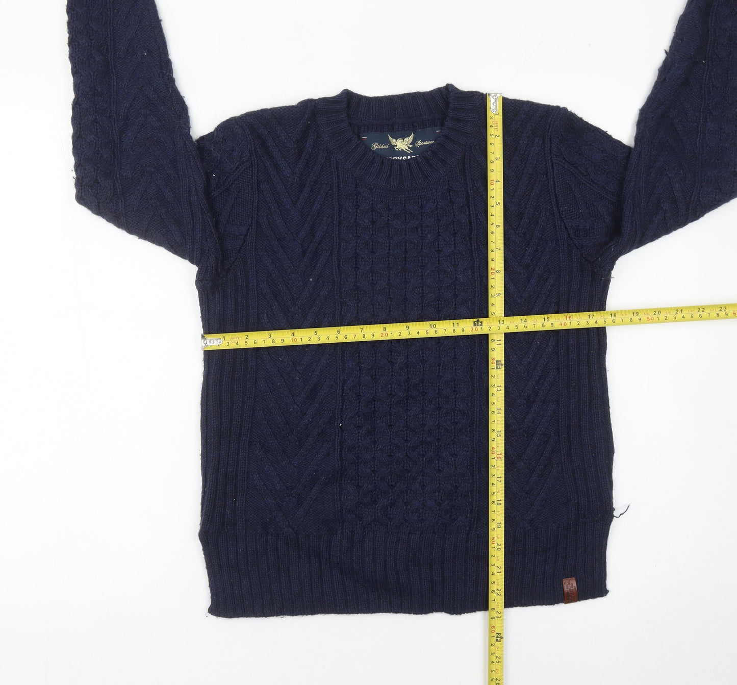 Superdry Womens Blue Cable Knit Wool Blend Jumper Size S