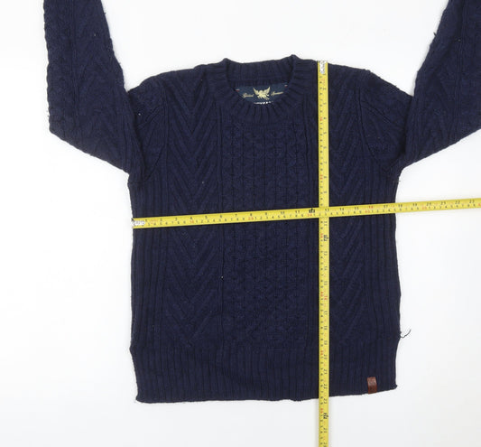 Superdry Womens Blue Cable Knit Wool Blend Jumper Size S