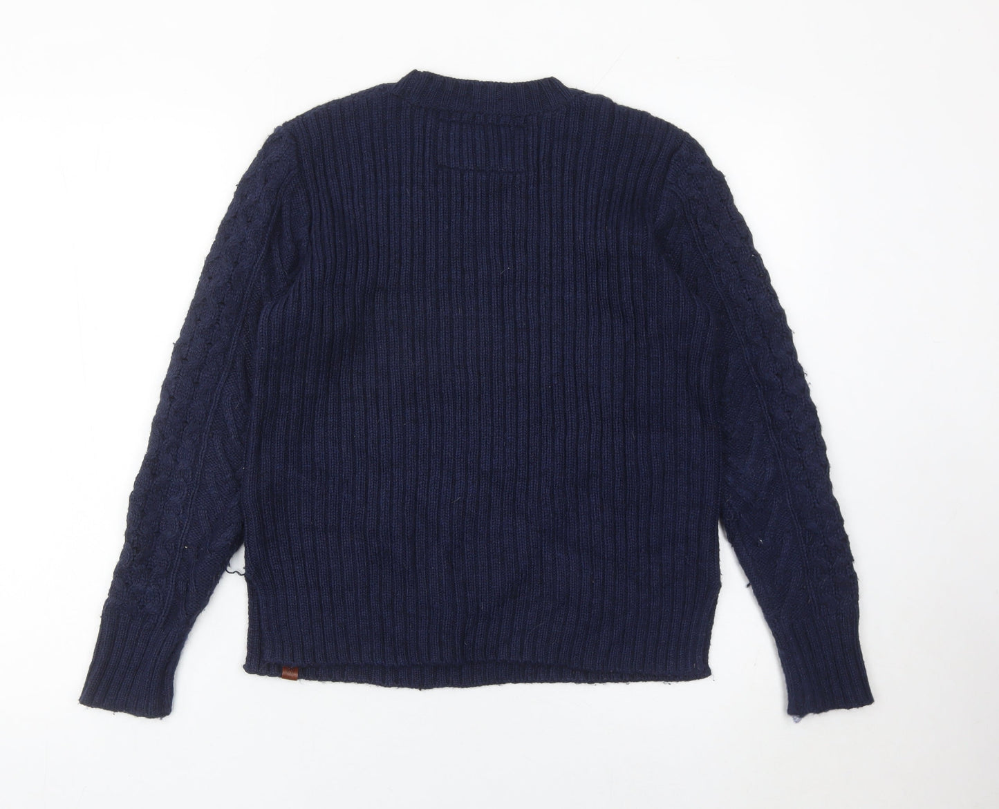 Superdry Womens Blue Cable Knit Wool Blend Jumper Size S