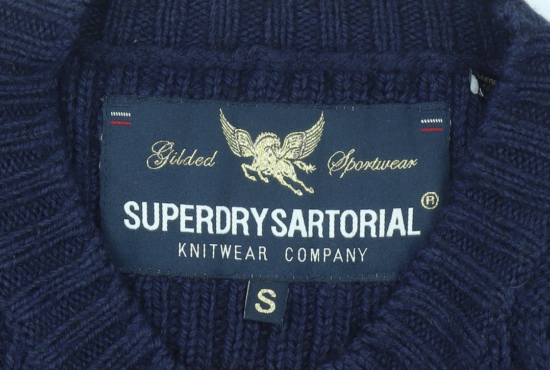 Superdry Womens Blue Cable Knit Wool Blend Jumper Size S