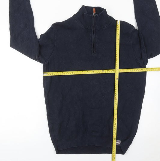Superdry Men’s Blue XL 1/4 Zip Mock Neck Cotton Jumper