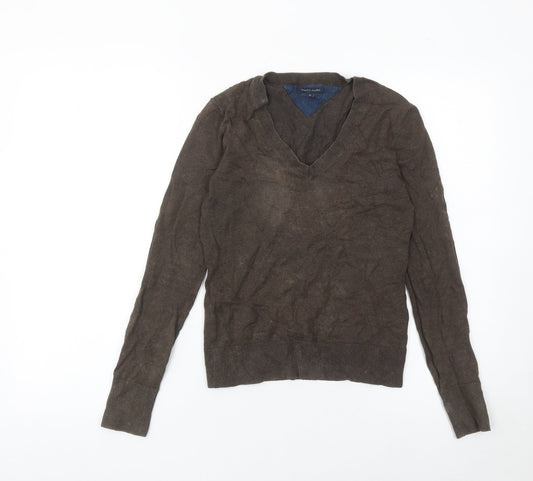 Tommy Hilfiger Women Brown XS V-Neck Pullover Jumper Cotton Cashmere