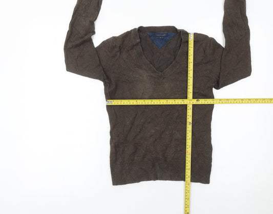Tommy Hilfiger Women Brown XS V-Neck Pullover Jumper Cotton Cashmere
