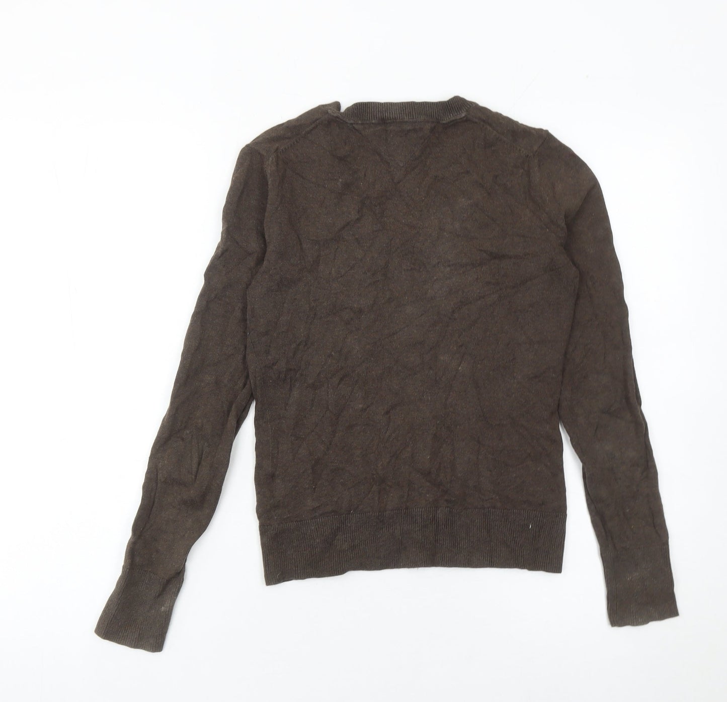 Tommy Hilfiger Women Brown XS V-Neck Pullover Jumper Cotton Cashmere