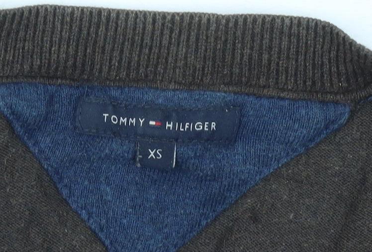Tommy Hilfiger Women Brown XS V-Neck Pullover Jumper Cotton Cashmere