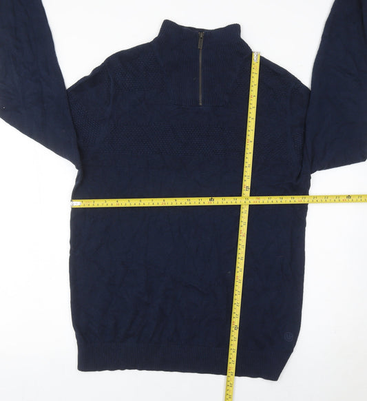 Fat Face Men’s Blue Cotton Cashmere Jumper L Quarter Zip Knit