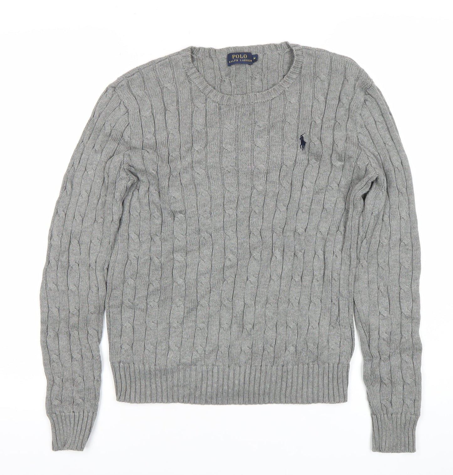 Ralph Lauren Womens Grey M Cable Knit Cotton Pullover Jumper