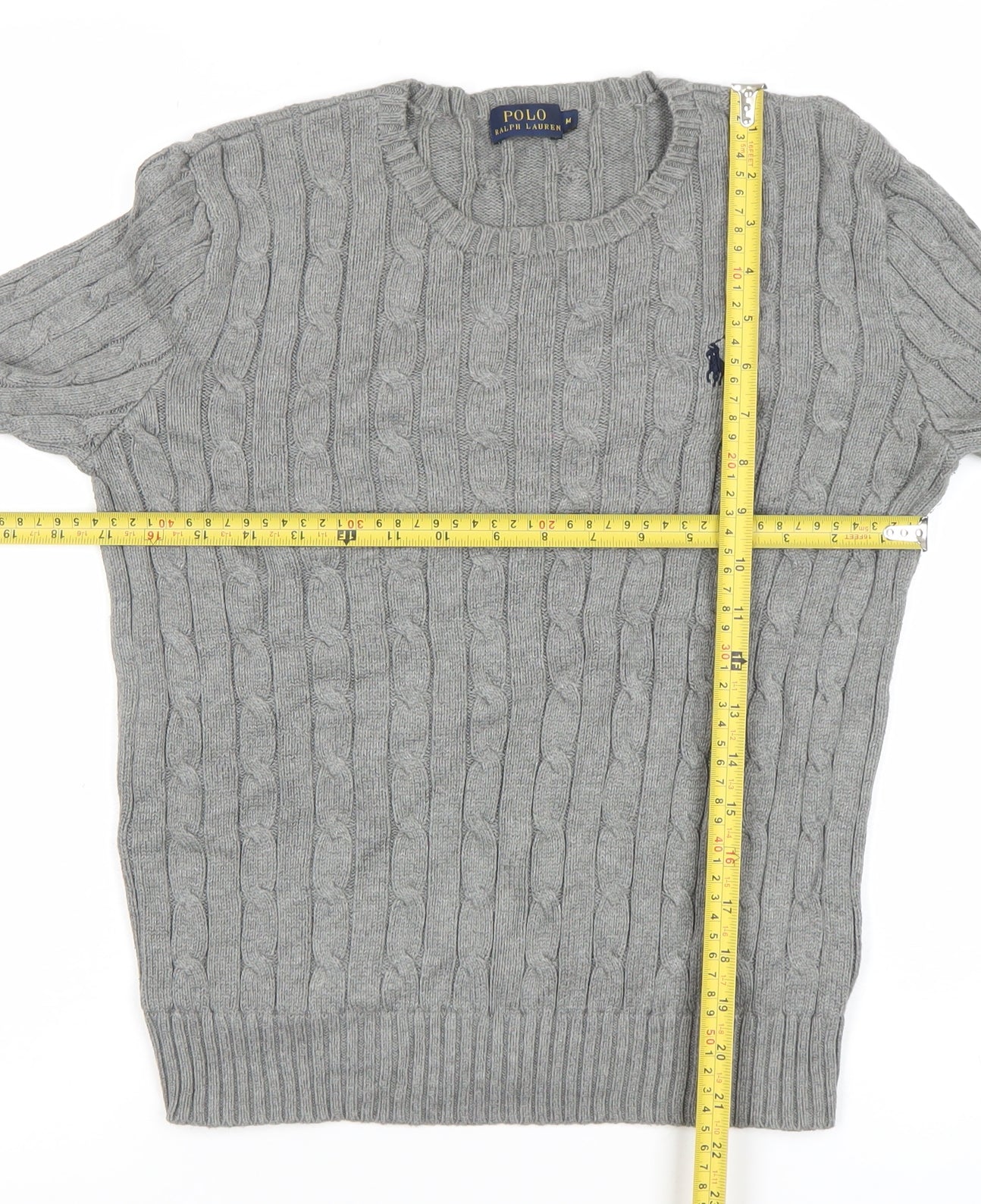 Ralph Lauren Womens Grey M Cable Knit Cotton Pullover Jumper