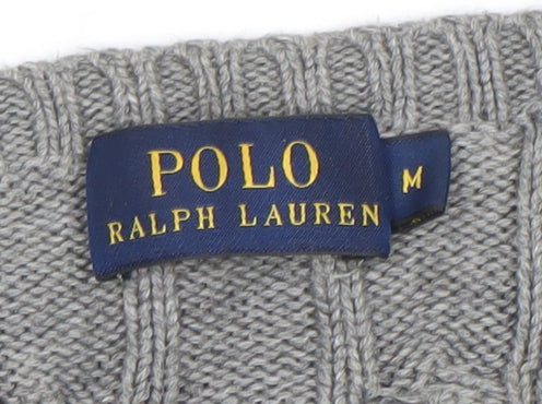Ralph Lauren Womens Grey M Cable Knit Cotton Pullover Jumper