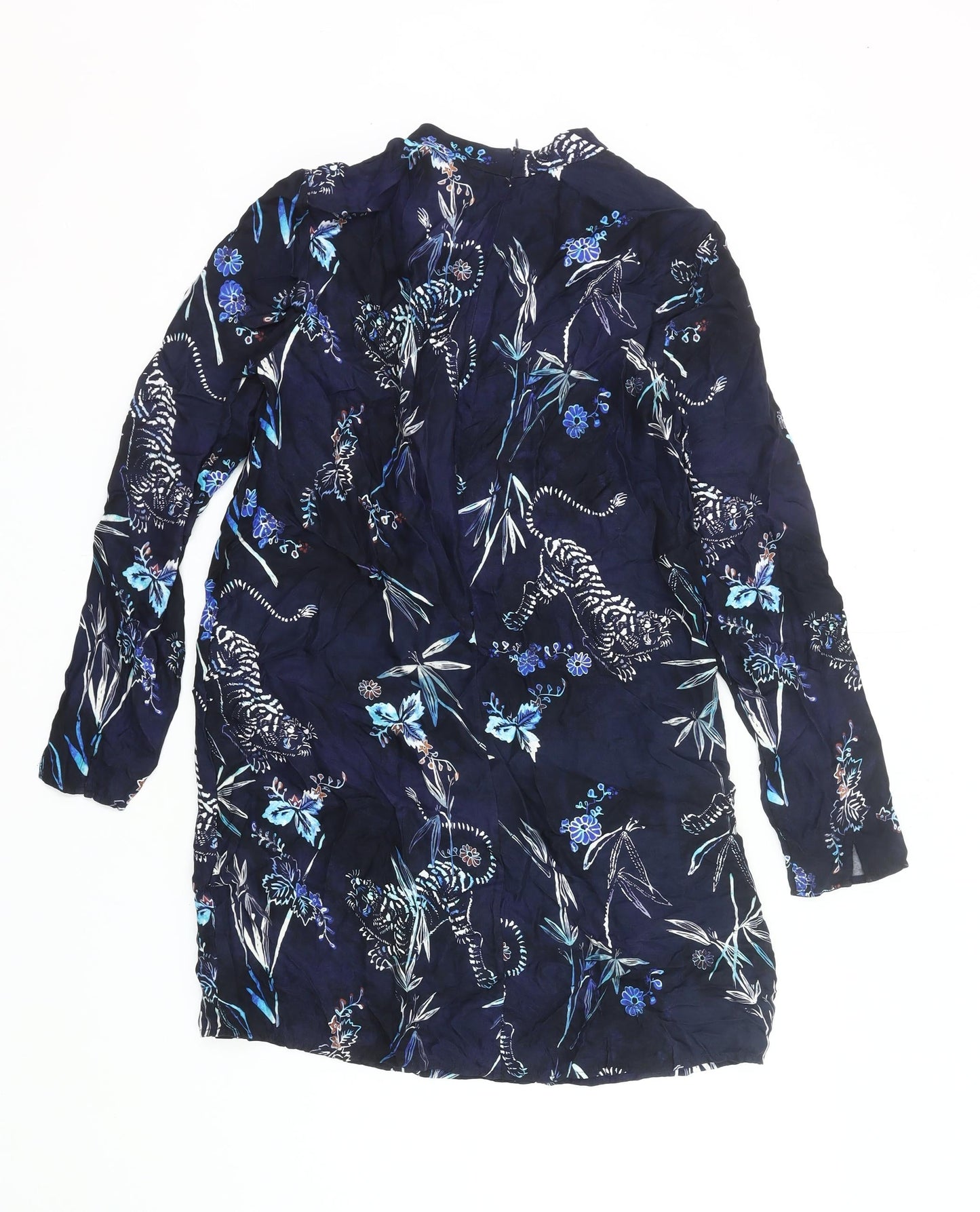 Superdry Womens Blue Tigers Print Shift Dress Size 12 Long Sleeve