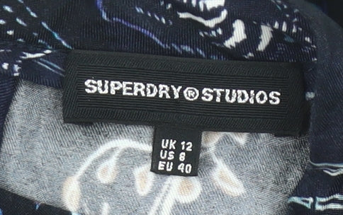 Superdry Womens Blue Tigers Print Shift Dress Size 12 Long Sleeve