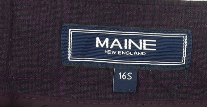 Brand and care label for Maine New England Women’s Purple Check 16 Slim Straight Trousers