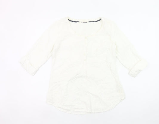 Fat Face Womens White Cotton Tunic Blouse Size S 3/4 Sleeve Scoop Neck