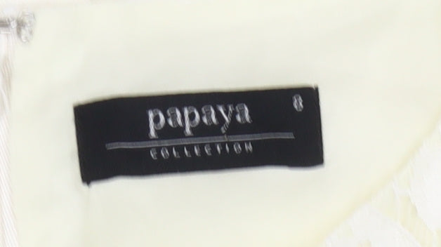 Brand and care label for Papaya Women’s Ivory Sleeveless Sheath Knee Length Dress, size UK 8