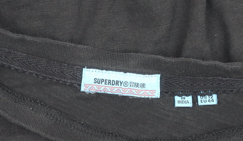 Superdry Womens Black Cotton Crochet Sleeve Relaxed T-Shirt Size 16