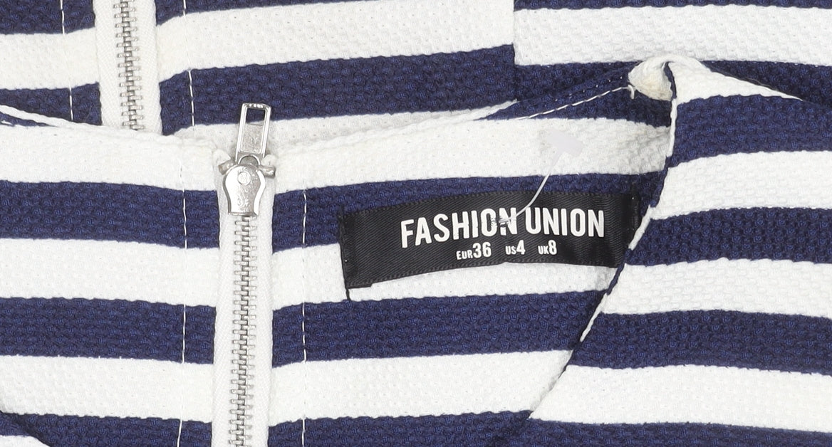 Additional view of Fashion Union Women’s Blue White Stripe A-Line Short Dress, size UK 8