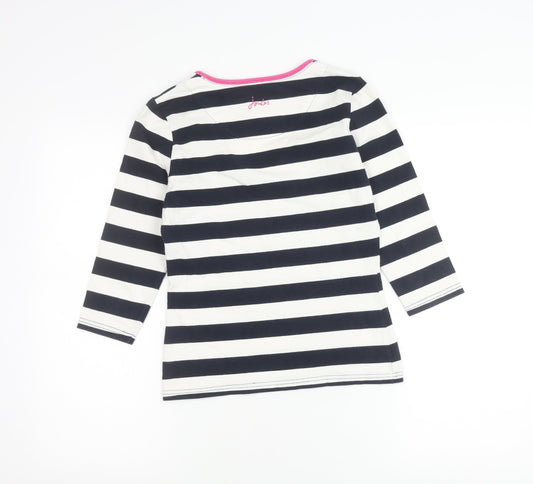 Joules Womens Blue White Striped V-Neck 3/4 Sleeve Cotton T-Shirt Size 10