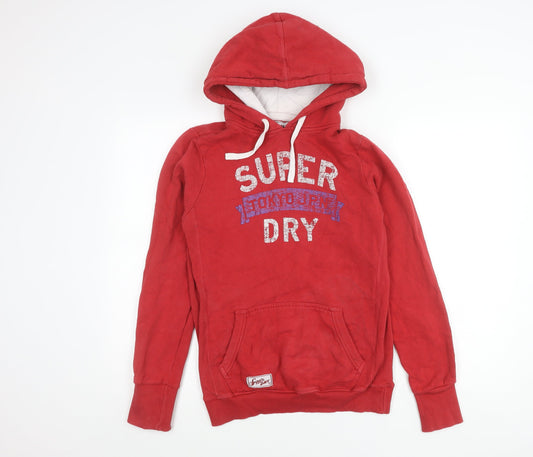 Superdry Boys Red Pullover Hoodie Medium Logo Print Cotton Blend