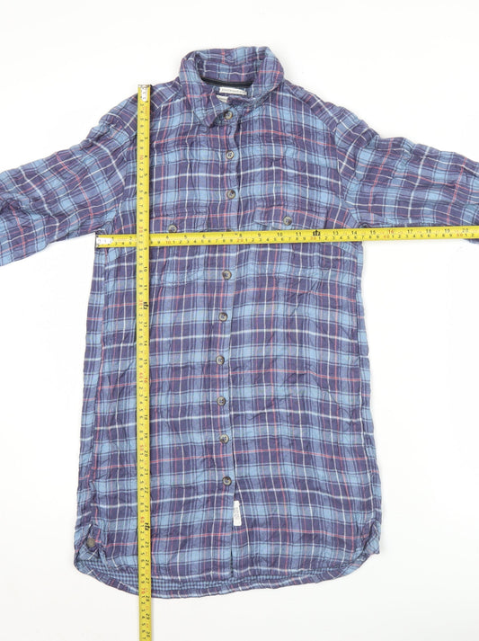 FatFace Womens Blue Plaid Cotton Button-Up Shirt Size 6 Long Sleeve