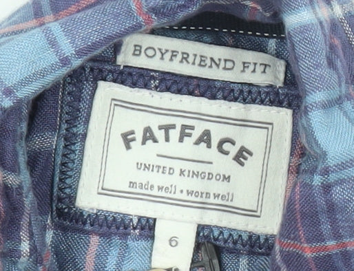 FatFace Womens Blue Plaid Cotton Button-Up Shirt Size 6 Long Sleeve