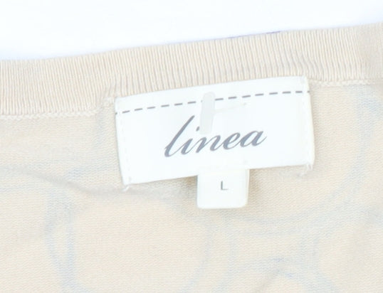 Additional view of Linea women’s beige geometric button cardigan l regular fit