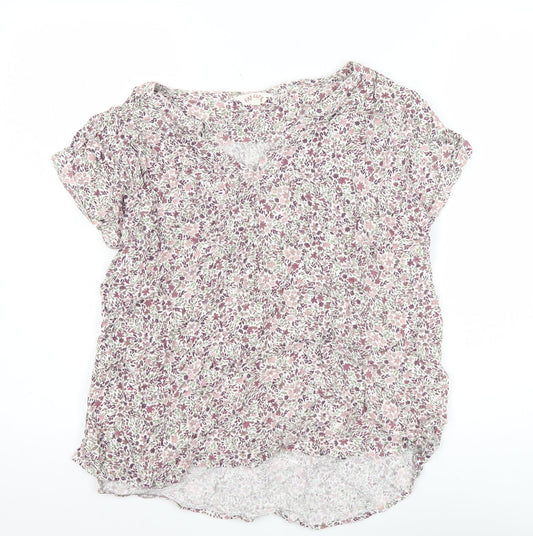 Fat Face Womens Multicoloured Floral Blouse UK 14 Short Sleeve V-Neck