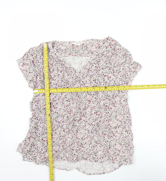 Fat Face Womens Multicoloured Floral Blouse UK 14 Short Sleeve V-Neck