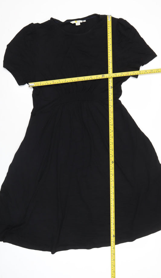 Boden Women Black Size 12 A-Line Knee Length Short Sleeve Dress
