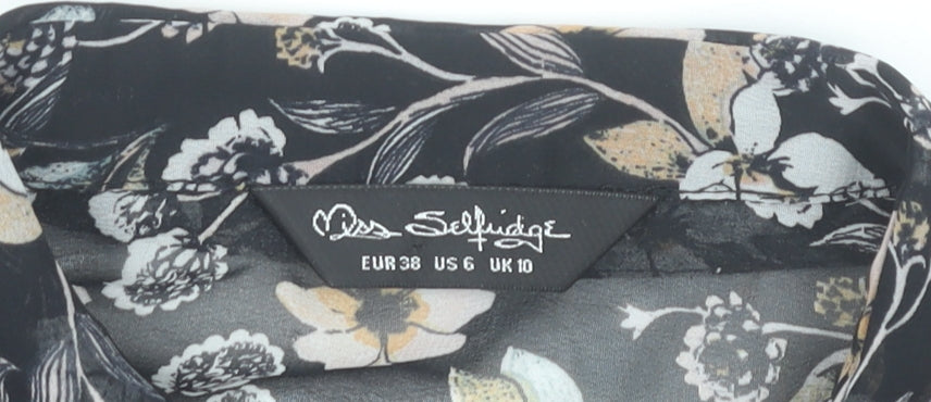 Brand and care label for Miss Selfridge Women’s Black Floral Chiffon Blouse UK 10 Long Sleeve