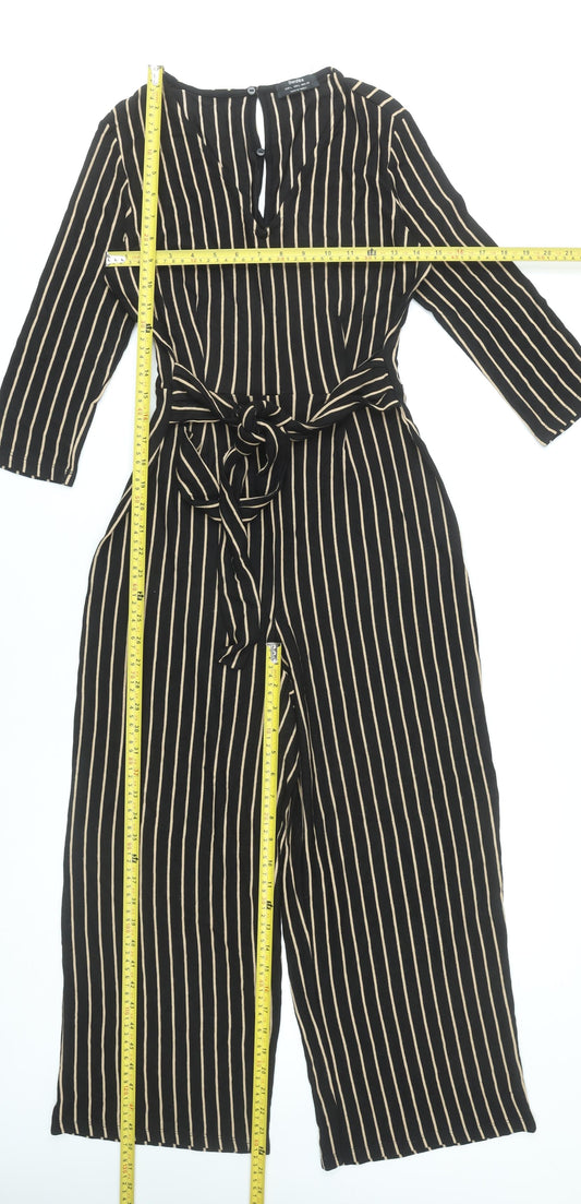 Bershka Women’s Black Striped Wide-Leg Jumpsuit Size 12