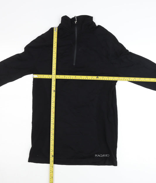 Sundried Men’s Black Pullover Jumper L Athletic Mock Neck 1/4 Zip Sports Top