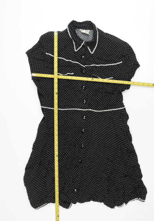 Zahra Women’s Black Polka Dot Shirt Dress Size 10 Vintage Rayon