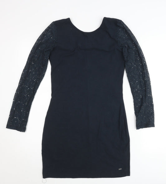 Superdry Womens Black Bodycon Dress M Lace Long Sleeve Partywear