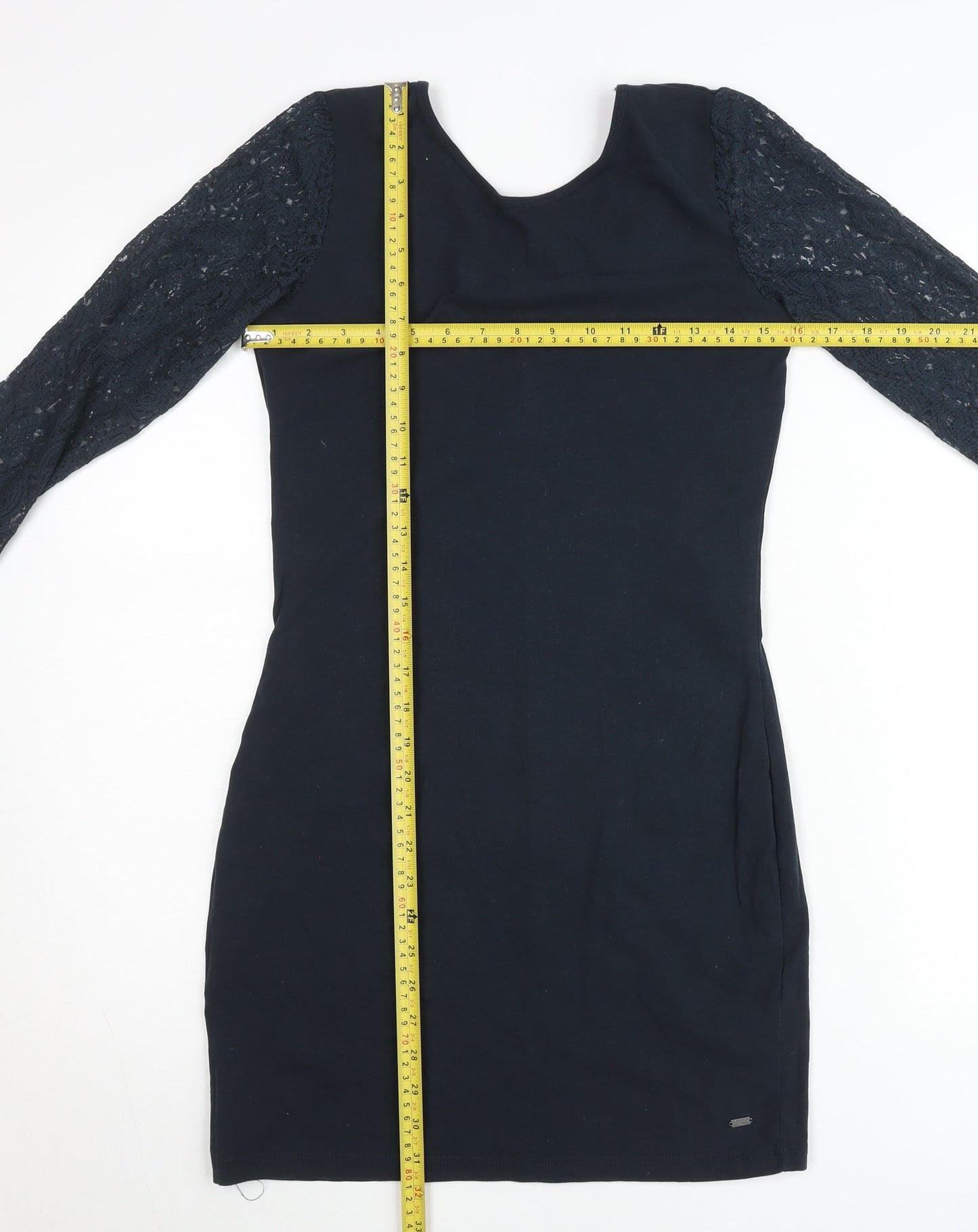 Superdry Womens Black Bodycon Dress M Lace Long Sleeve Partywear