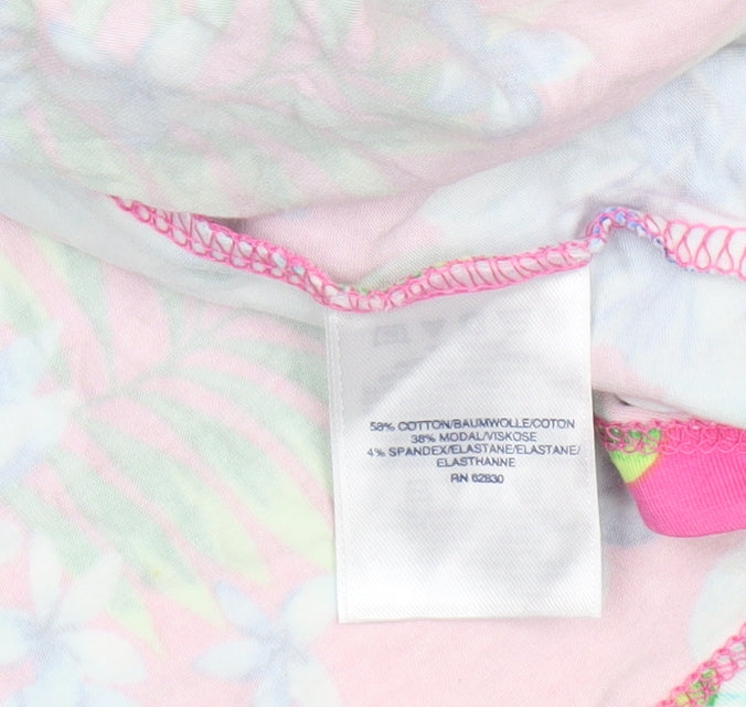 Lands' End Women’s Pink Floral Wrap Dress XS Petite Knee Length Cotton Blend