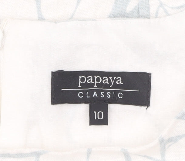 Additional view of Papaya Women’s White Blue Floral Linen Blend A-Line Dress UK 10