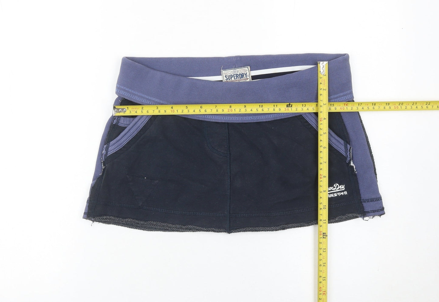 Superdry Women’s Blue Skater Short Skirt Size M Pockets Logo