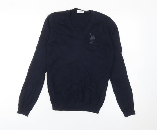 U.S. Polo Assn. Women's Blue XS V-Neck Cotton Jumper