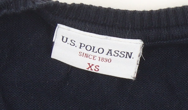 U.S. Polo Assn. Women's Blue XS V-Neck Cotton Jumper