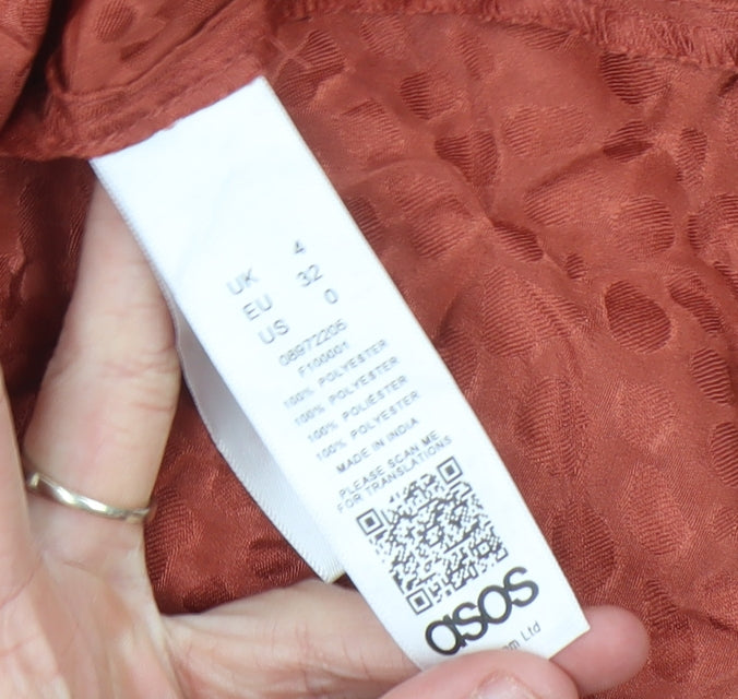 Brand and care label for ASOS Women’s Brown Animal Print Short Puff Sleeve Dress, size UK 4