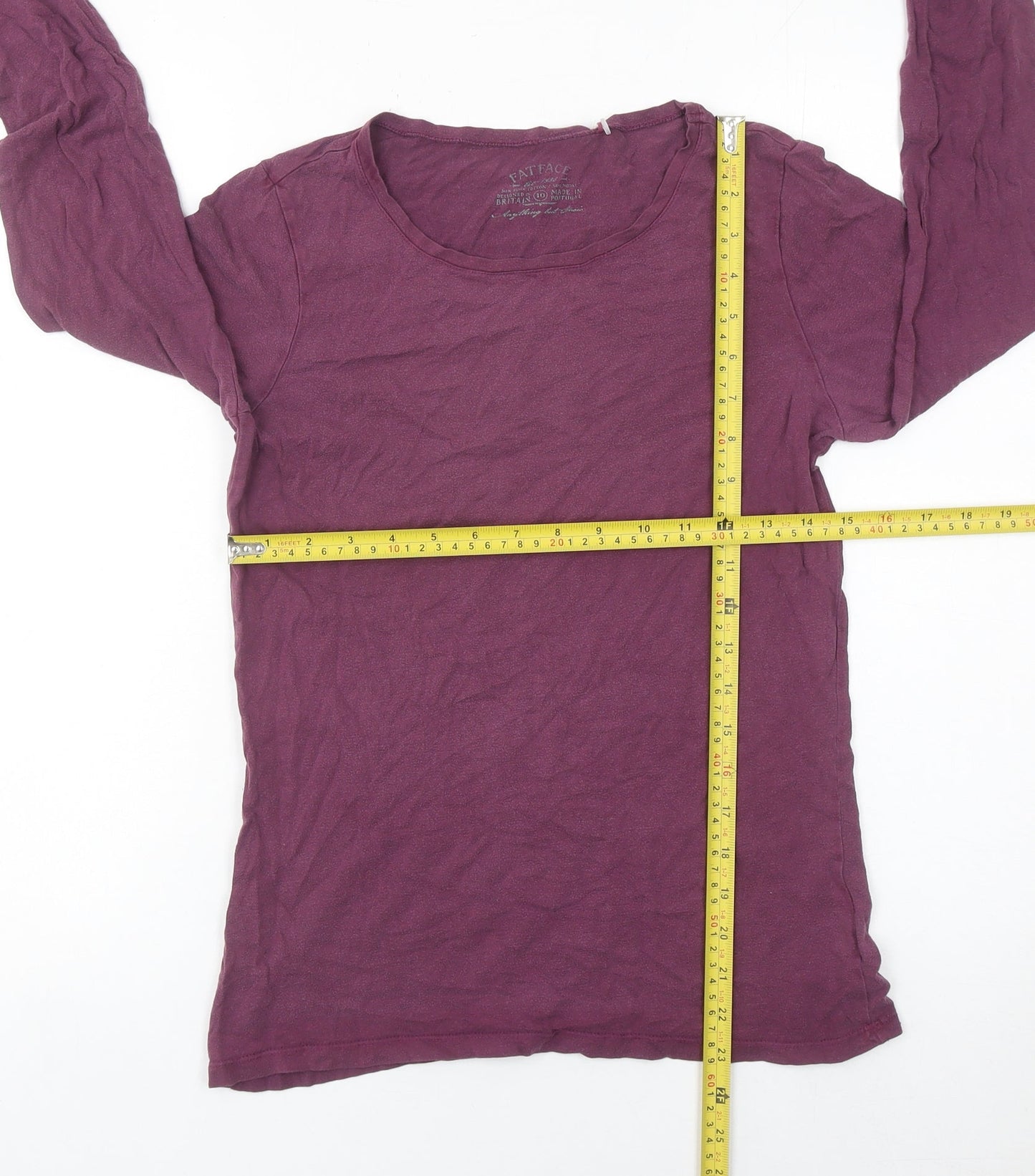 Fat Face Womens Purple Size 10 Scoop Neck Long Sleeve T-Shirt