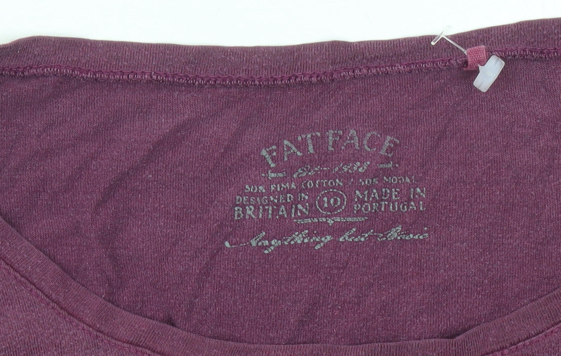 Fat Face Womens Purple Size 10 Scoop Neck Long Sleeve T-Shirt