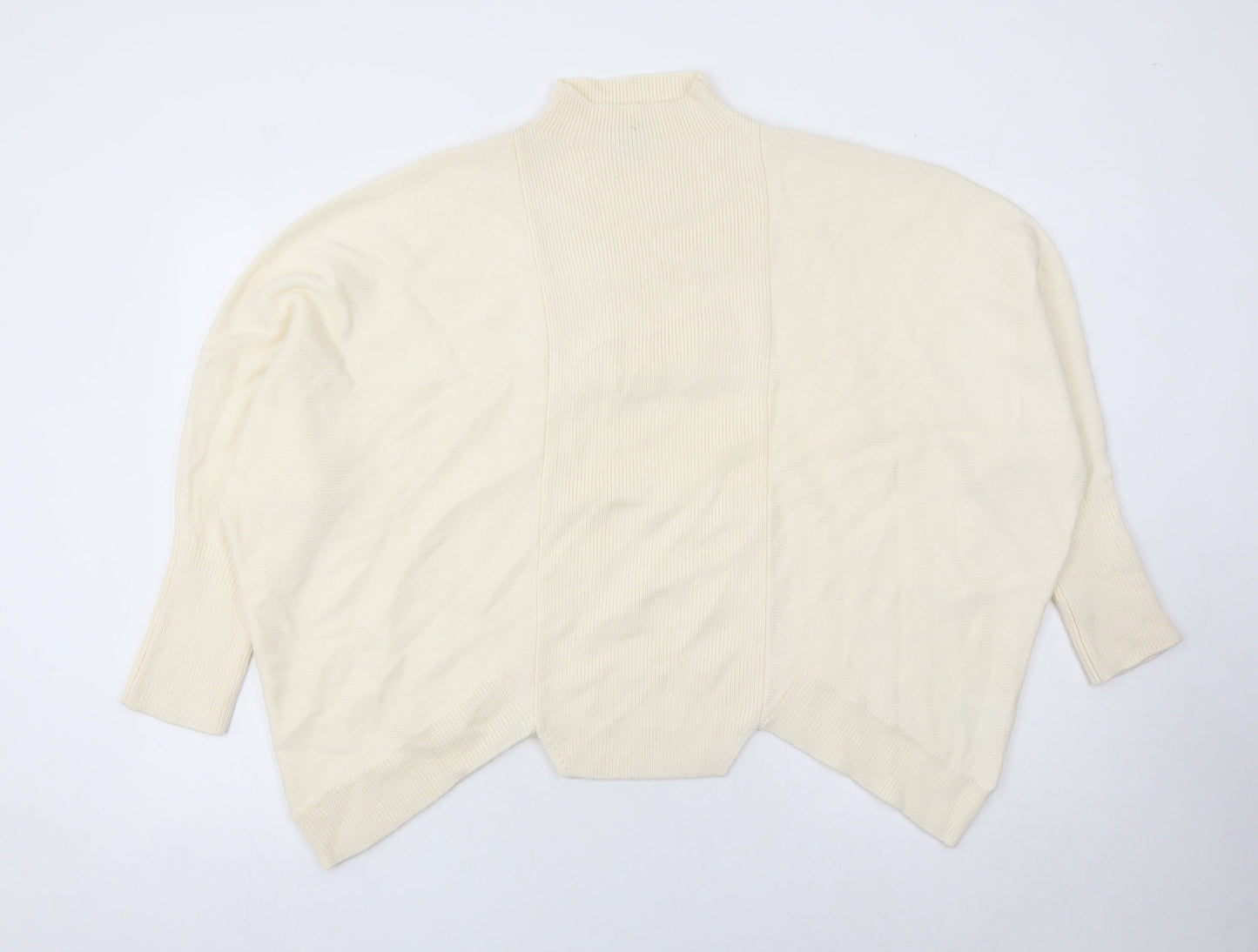Jaeger Women’s Ivory Wool Cape Jumper M Mock Neck Relaxed Fit