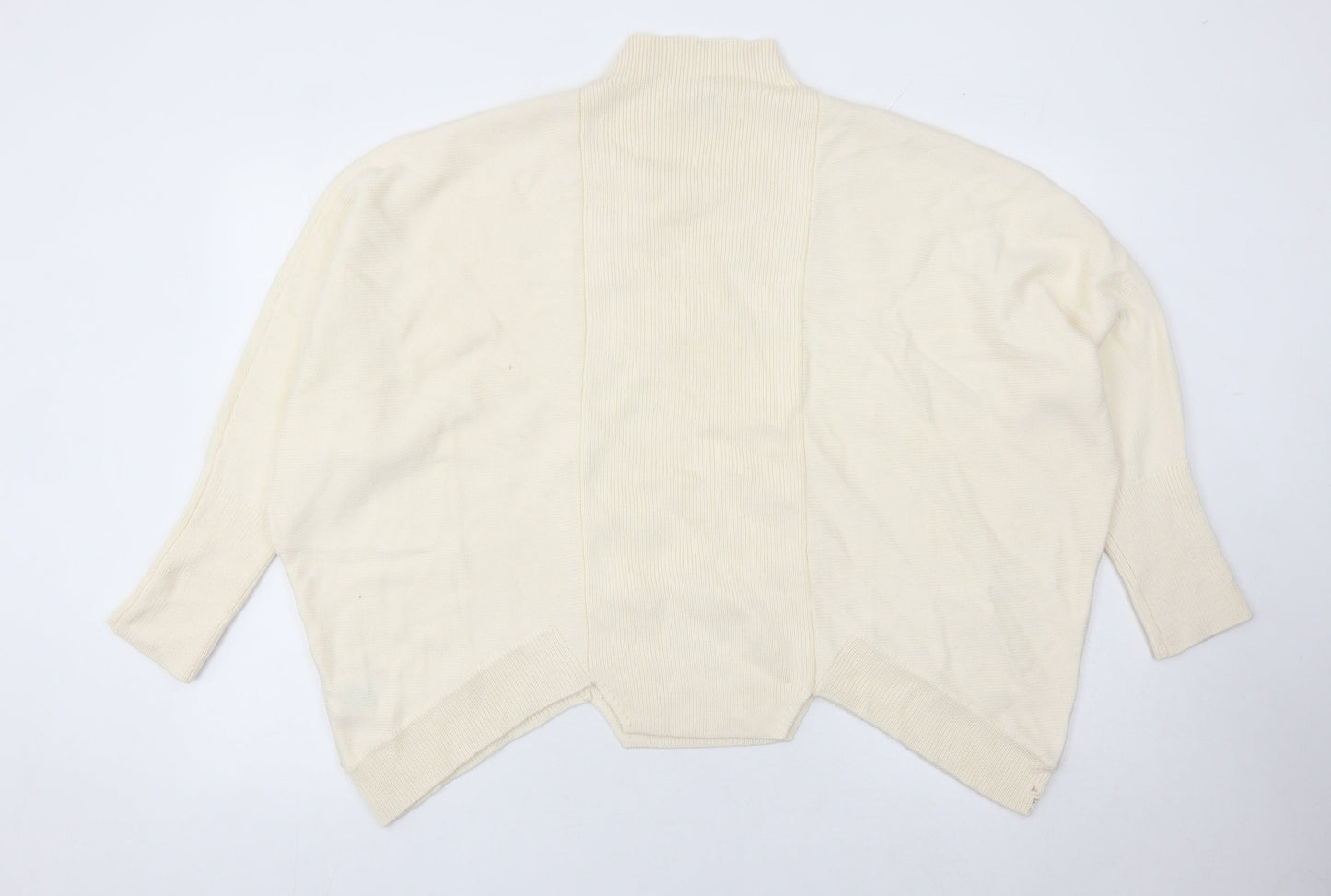 Jaeger Women’s Ivory Wool Cape Jumper M Mock Neck Relaxed Fit