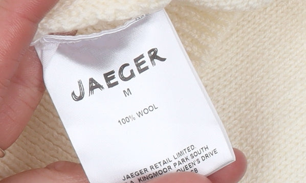 Jaeger Women’s Ivory Wool Cape Jumper M Mock Neck Relaxed Fit