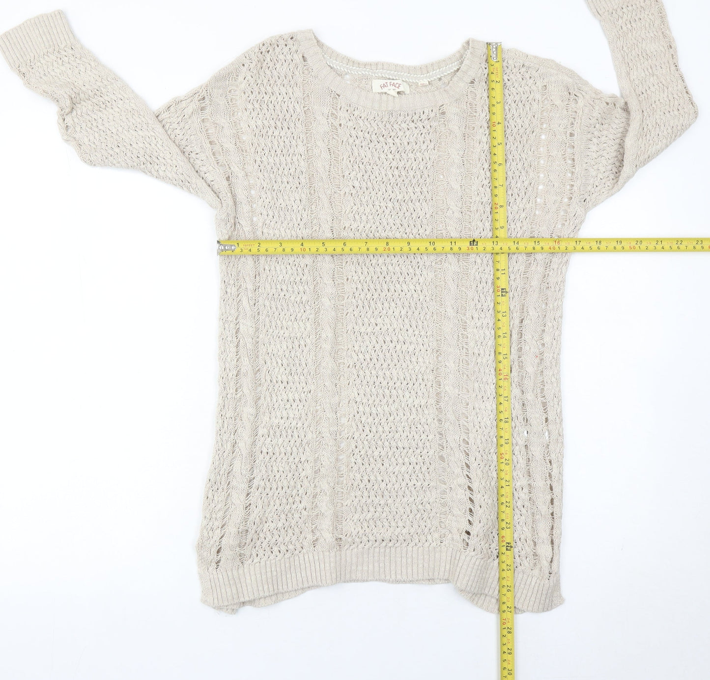 Fat Face Womens Beige Size 10 Crew Neck Open-Knit Jumper