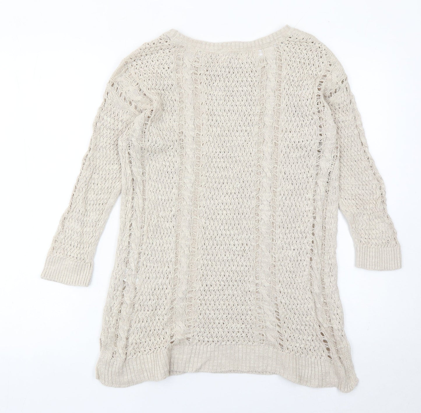 Fat Face Womens Beige Size 10 Crew Neck Open-Knit Jumper